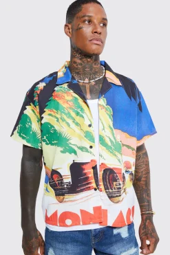 Short Sleeve Slub Boxy Graphic Shirt | BoohooMAN UK
