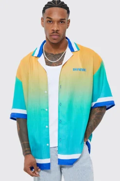Short Sleeve Slub Boxy Oversized Graphic Shirt | BoohooMAN UK