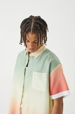 Short Sleeve Slub Ombre Line Shirt | BoohooMAN UK