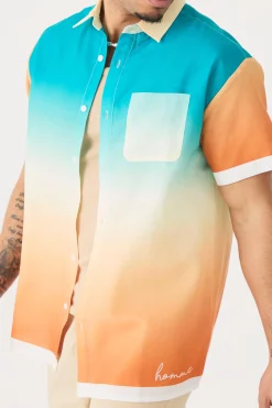 Short Sleeve Slub Ombre Line Shirt | BoohooMAN UK
