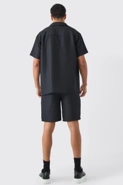 Short Sleeve Soft Twill Overshirt And Short Set | BoohooMAN UK