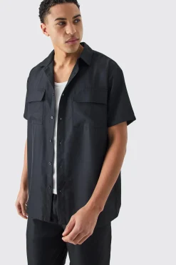 Short Sleeve Soft Twill Overshirt And Short Set | BoohooMAN UK
