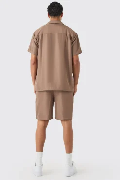Short Sleeve Soft Twill Overshirt And Short Set | BoohooMAN UK