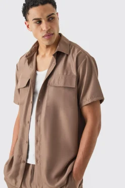 Short Sleeve Soft Twill Overshirt And Short Set | BoohooMAN UK