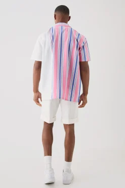 Short Sleeve Spliced Stripe Shirt | BoohooMAN UK