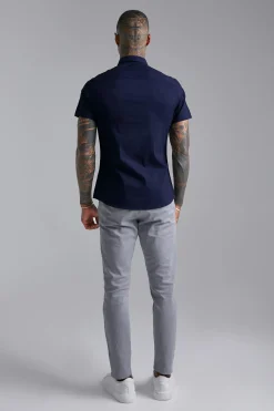 Short Sleeve Stretch Fit Shirt | BoohooMAN UK