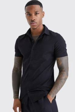 Short Sleeve Stretch Fit Jersey Shirt | BoohooMAN UK