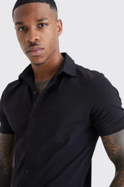 Short Sleeve Stretch Fit Jersey Shirt | BoohooMAN UK