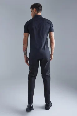 Short Sleeve Stretch Fit Shirt | BoohooMAN UK