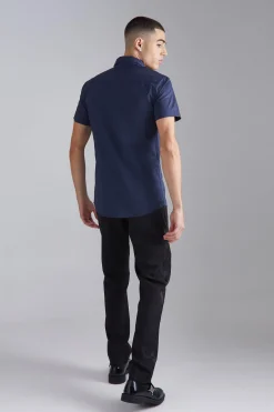 Short Sleeve Stretch Fit Shirt | BoohooMAN UK