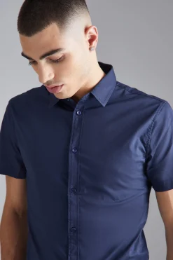 Short Sleeve Stretch Fit Shirt | BoohooMAN UK