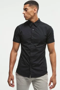 Short Sleeve Stretch Fit Shirt | BoohooMAN UK