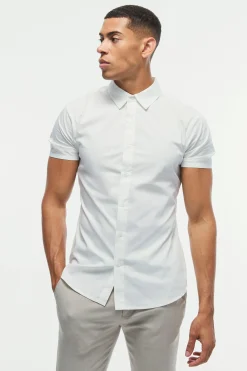 Short Sleeve Stretch Fit Shirt | BoohooMAN UK
