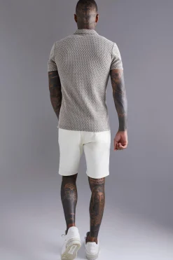 Short Sleeve Stretch Mini Geo Shirt | BoohooMAN UK