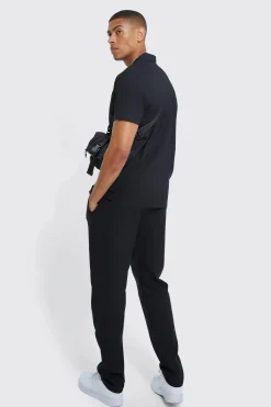 Short Sleeve Stretch Shirt & Slim Trouser | BoohooMAN UK