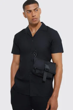 Short Sleeve Stretch Shirt & Slim Trouser | BoohooMAN UK