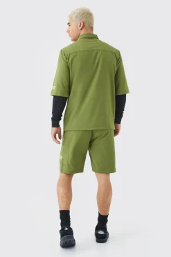 Short Sleeve Technical Utility Shirt & Short Set | BoohooMAN UK