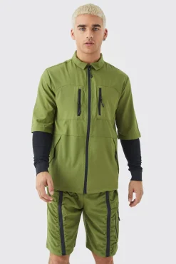 Short Sleeve Technical Utility Shirt & Short Set | BoohooMAN UK