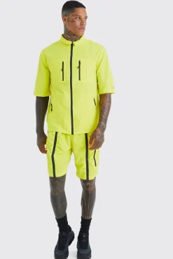 Short Sleeve Technical Utility Shirt & Short Set | BoohooMAN UK