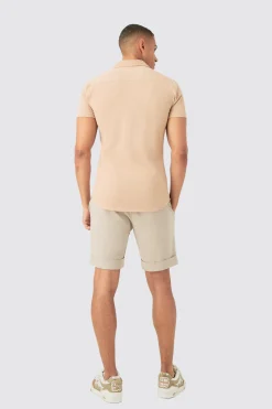 Short Sleeve Textured Detail Muscle Fit Shirt | BoohooMAN UK