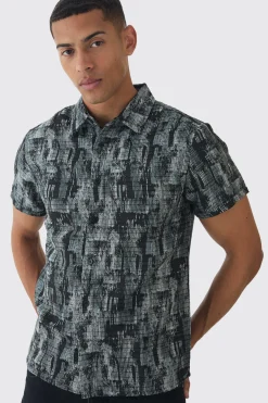 Short Sleeve Textured Jacquard Shirt | BoohooMAN UK