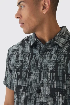 Short Sleeve Textured Jacquard Shirt | BoohooMAN UK