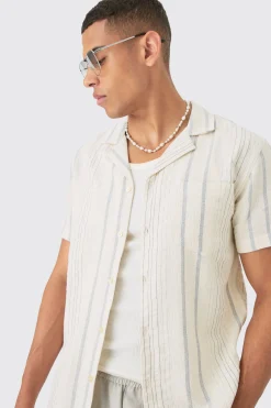Short Sleeve Textured Multi Stripe Pocket Shirt | BoohooMAN UK