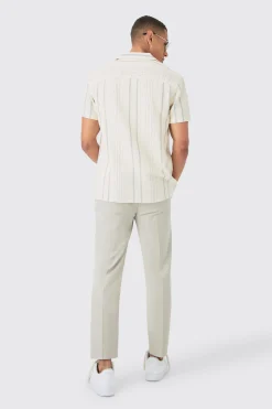 Short Sleeve Textured Multi Stripe Pocket Shirt | BoohooMAN UK