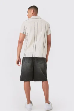 Short Sleeve Textured Multi Stripe Pocket Shirt | BoohooMAN UK