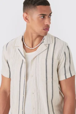 Short Sleeve Textured Multi Stripe Pocket Shirt | BoohooMAN UK
