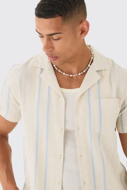 Short Sleeve Textured Multi Stripe Pocket Shirt | BoohooMAN UK