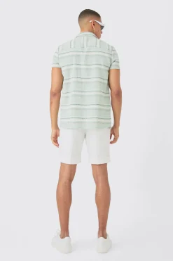 Short Sleeve Textured Stripe Shirt | BoohooMAN UK