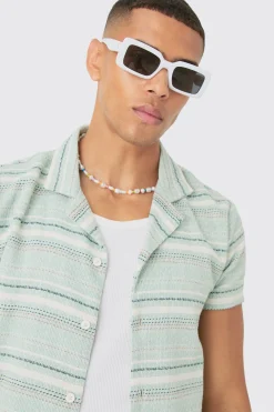 Short Sleeve Textured Stripe Shirt | BoohooMAN UK