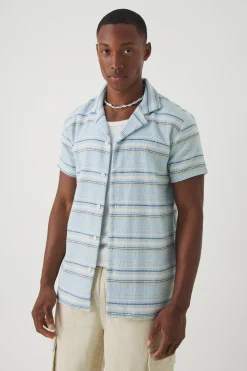 Short Sleeve Textured Stripe Shirt | BoohooMAN UK