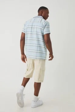 Short Sleeve Textured Stripe Shirt | BoohooMAN UK