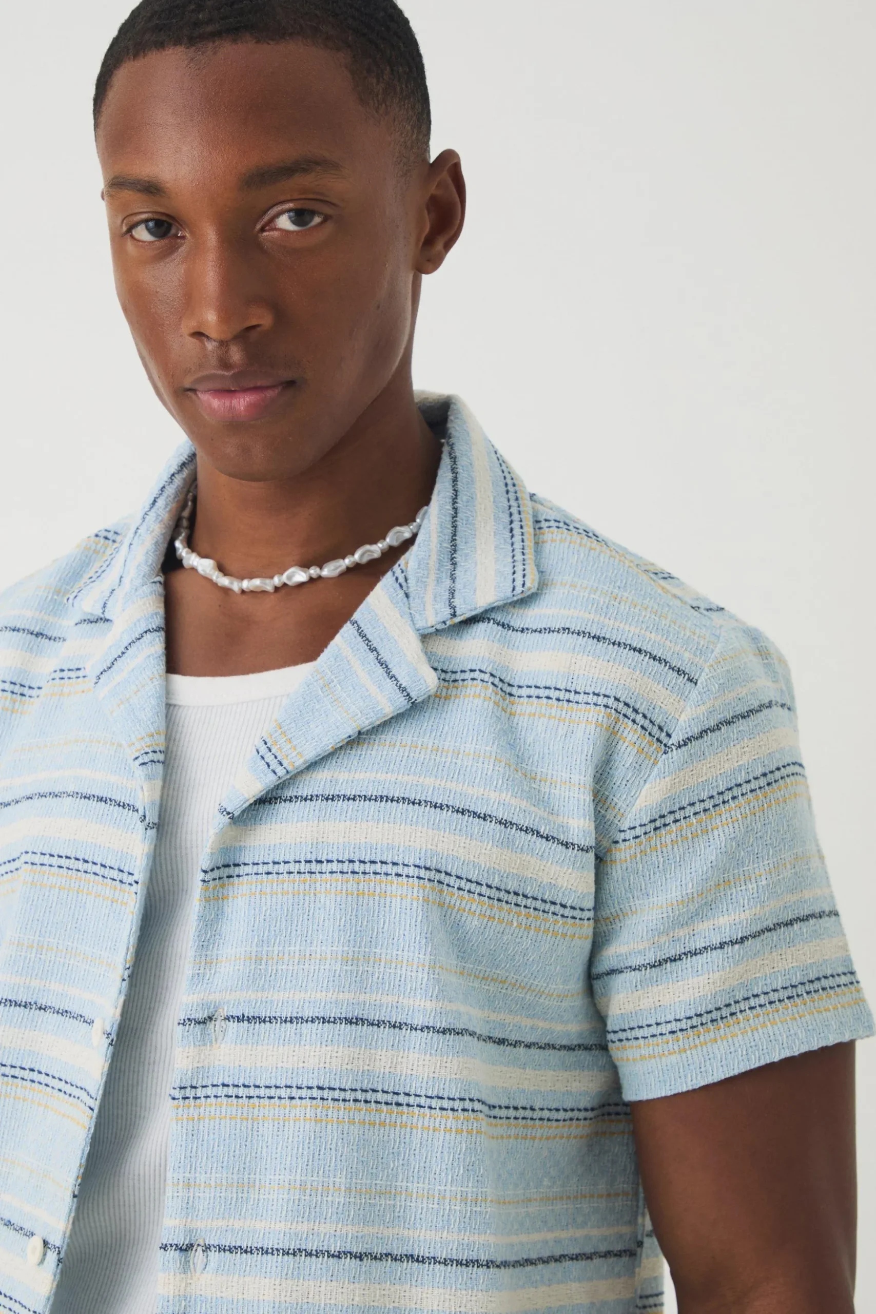 Short Sleeve Textured Stripe Shirt | BoohooMAN UK