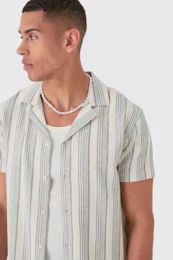Short Sleeve Textured Tonal Stripe Shirt | BoohooMAN UK