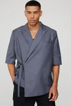 Short Sleeve Tie Side Oversized Blazer | BoohooMAN UK