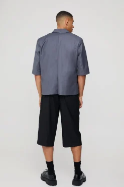 Short Sleeve Tie Side Oversized Blazer | BoohooMAN UK