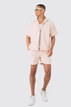 Short Sleeve Triangle Geo Boxy Shirt & Short Set | BoohooMAN UK