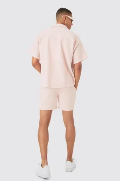 Short Sleeve Triangle Geo Boxy Shirt & Short Set | BoohooMAN UK