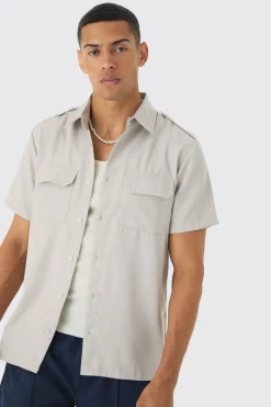 Short Sleeve Utility Twill Shirt & Pintuck Trouser Set | BoohooMAN UK