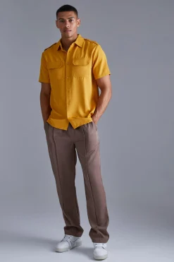 Short Sleeve Utility Twill Shirt & Pintuck Trouser Set | BoohooMAN UK