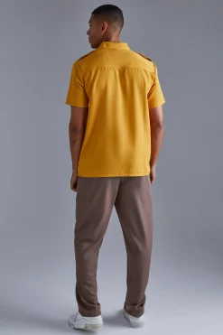 Short Sleeve Utility Twill Shirt & Pintuck Trouser Set | BoohooMAN UK