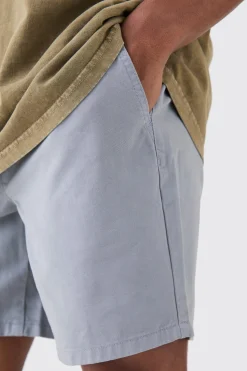 Shorter Length Relaxed Fit Elasticated Waist Chino Shorts In Grey | BoohooMAN UK