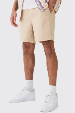 Shorter Length Relaxed Fit Elasticated Waist Chino Shorts In Stone | BoohooMAN UK