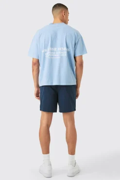 Shorter Length Relaxed Fit Elasticated Waist Chino Shorts In Navy | BoohooMAN UK