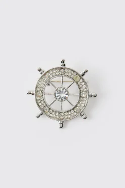Silver Compass Brooch | BoohooMAN UK