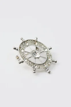 Silver Compass Brooch | BoohooMAN UK