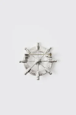 Silver Compass Brooch | BoohooMAN UK